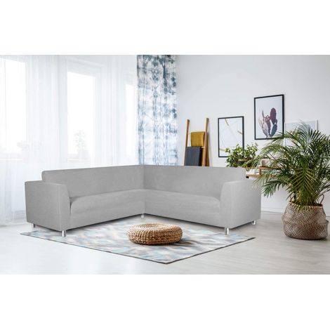 Italian Bed Linen Copridivano angolare - Salvadivano Elasticizzato, Aderenza Perfetta da 350 a 450 cm - Telo Copri Divano, Tessuto elastico in molti Colori, Grigio chiaro (1/4)