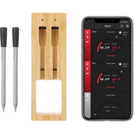 Thermomètre à viande intelligent, thermomètre alimentaire sans fil avec fonction Bluetooth et alarme intelligente, adapté aux fumoirs, barbecues, friteuses à air chaud et fours. (1/5)