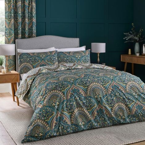 Housse de Couette Bleu Sarcelle 200 x 140 cm 1 taie d'oreiller Motifs réversibles Literie bohème Marocaine Bleue Parure de lit persane Exotique Lit bohème (1/5)