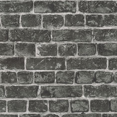 Papier peint salon imitation brique noire Tapisserie brique noire anthracite pour chambre Papier peint industriel chambre adulte (1/5)