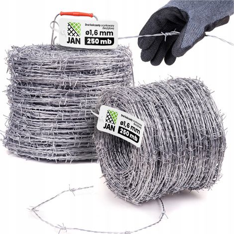 Fil barbelé galvanisé, double brin, 1,6 mm, rouleau de 250 m, tranchant, pour champs et vergers