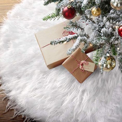 Tappeto Gonna Copertura Base Albero di Natale 90cm Peluche Bianco Effetto Neve (1/5)