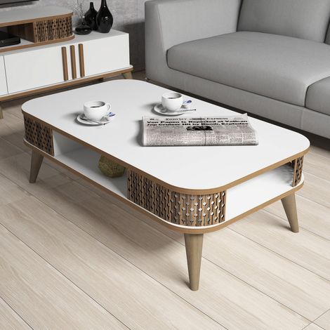Mesa de Centro Medicina, con Patas, un Compartimento, Rectangular, 105x60x35h cm Blanco (1/5)
