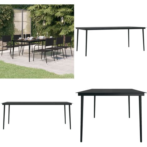 Garten-Esstisch Schwarz 200x100x74 cm Stahl und Glas - Balkon Esstisch - Terrasse Esstisch (1/5)