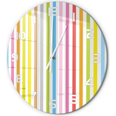Horloge Murale Ronde à Quartz en Verre Trempé Silencieuse Sans Tic-Tac Rayures colorées fi 60 cm (1/5)