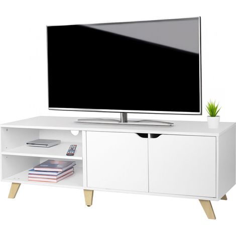 Relaxdays TV-Lowboard, 6 scomparti, per TV fino a 60 pollici, 50 x 140 x 40 cm (A×L×P), passacavi, bianco