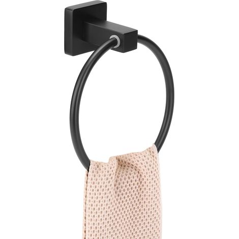 Runder, wandmontierter Handtuchring für Bad oder Küche, Edelstahl 201, gebürstete schwarze Zinklegierung, 15 cm, 10 kg, 1 Ring, 1 Schraubenset (1/5)