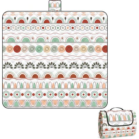Couverture de pique-nique 200 x 200 cm, couverture de plage XXL, lavable et imperméable, tapis de pique-nique bohème, isolé pour l'extérieur, la famille et le camping, matériau doux pour la (1/5)