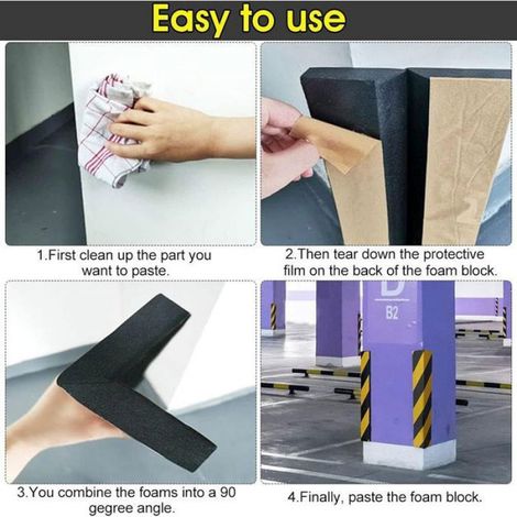 Lot 4 Protections d'Angle Mousse Adhésives 40cm Anti-choc pour Mur Colonne Garage Voiture (1/4)