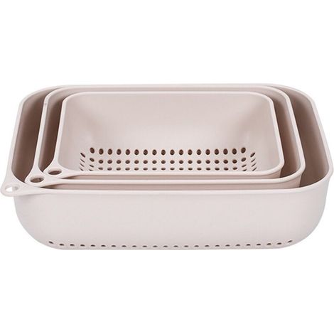 Panier à linge rectangulaire en plastique PP avec égouttoir, panier à légumes et panier de rangement pour fruits et légumes (lot de 3) - Abricot (1/5)