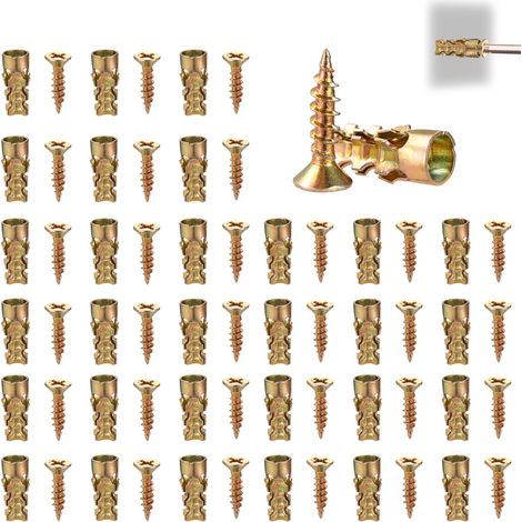 30 Jeux de Vis D'expansion Réparation Charnières Placard 6x14mm, en Acier au Carbone avec Chevilles pour la Réparation des Trous et Filetages Abîmés Fixation Sécurisée des Portes Placard (1/5)