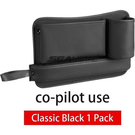 (Noir droit) Organisateur d'espace pour siège auto, en cuir PU, base épaisse, sac de rangement, porte-gobelet, poche de rangement pour console centrale (1/5)