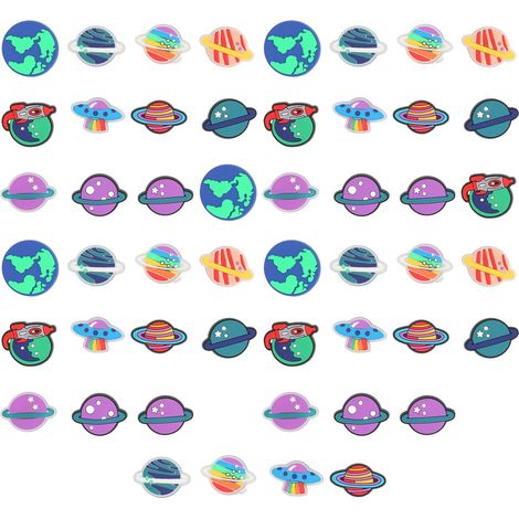 Lot de 50 charmes de chaussures colorés motif planète pour enfants, PVC mignon décoration de baskets fête (1/5)