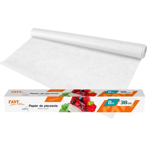 Rotolo di carta da forno RAVI 8 metri, larghezza 38 cm, bianco, rivestito in silicone su entrambi i lati
