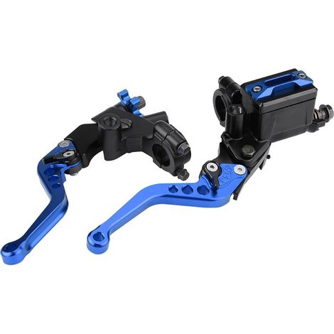 Paire de Leviers de Maître-cylindre de Frein et D'embrayage pour Moto (7/8"), Universels, Réglables en Aluminium CNC avec Base Miroir, pour, et 50 et 300 cm³. (BLUE) (1/5)
