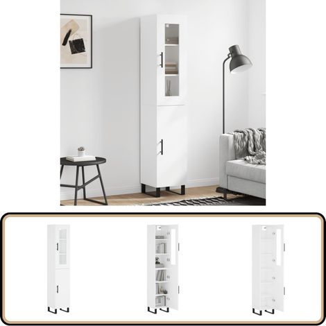Buffet haut Blanc 34,5x34x180 cm Bois d'ingénierie - Buffet Design Moderne - Meuble Rangement - Armoire Blanche - Mobilier Salon - Buffet Cuisine (1/5)
