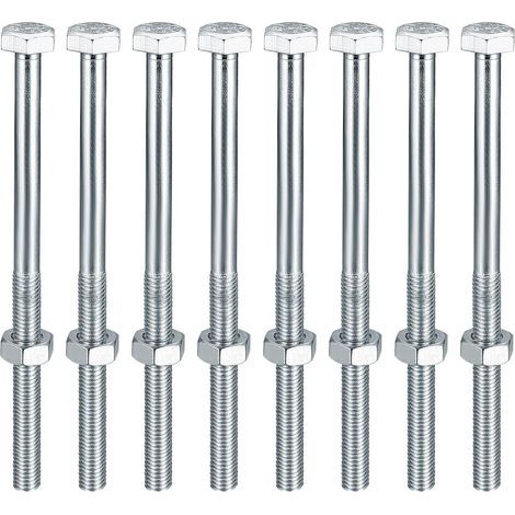 8 boulons et écrous M10, boulons hexagonaux M10 x 160 mm avec écrous, vis à métaux, vis hexagonales en acier inoxydable (1/4)