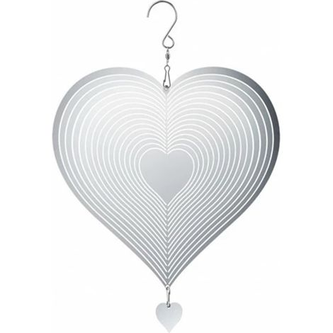 Éolienne en acier inoxydable 3D à suspendre en métal - Carillon éolien en forme de cœur pour extérieur, intérieur, balcon, cour, décoration de jardin, 29 × 15 cm