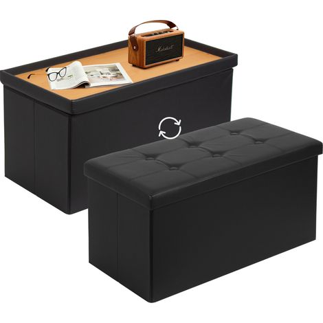 Todeco – Coffre de rangement pliable 80L – Banc ottoman en similicuir noir – Dimensions 76L x 38W x 38H cm – Charge max 150 kg (1/5)