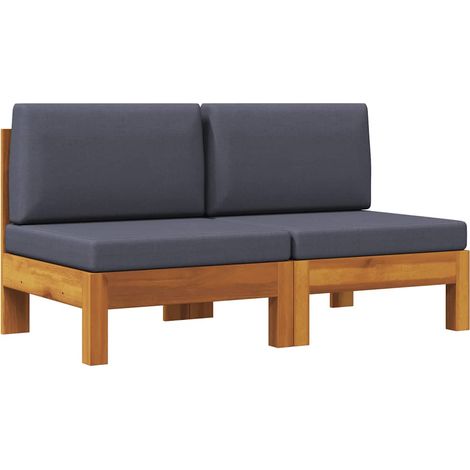 Maison Exclusive - Canapés centraux 2 pcs avec coussins gris foncé Acacia solide