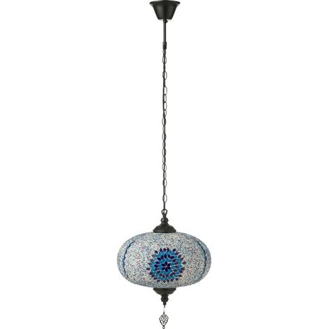 Lampe suspension mosaïque bleu en verre et métal élégance orientale - Bleu mosaïque oriental (1/5)