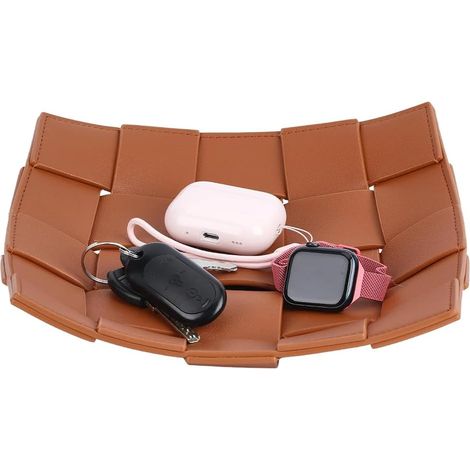 Plateau Valet en Peau PU Brun Bol Porte Clés Plateau Portable Attrape Tout Organisateur pour Table de Nuit Chambre Bureau Organiser Bijoux Portefeuille Clés 23x23x5.5cm (1/5)