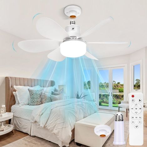 Ventilador de techo con luz y control remoto, lámpara de ventilador de techo de 30 W con casquillo E27, ventilador de techo LED regulable para dormitorio, bajo nivel de ruido, 6 aspas, 3 velocidades,  (1/5)