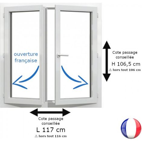 Fenêtre PVC blanc 2 vantaux hors tout H 106 x L 116 cm ouverture française pour pose rénovation