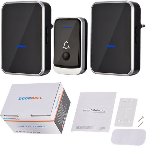 Sonnette murale sans fil étanche avec sonnerie puissante et flash LED, comprenant 1 émetteur et 2 récepteurs.-AquaForge