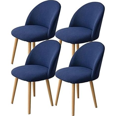 Housse De Chaises Salle À Manger Scandinave 4 pièces Extensible Arc De Coquille Jacquard Spande Bleu (1/5)