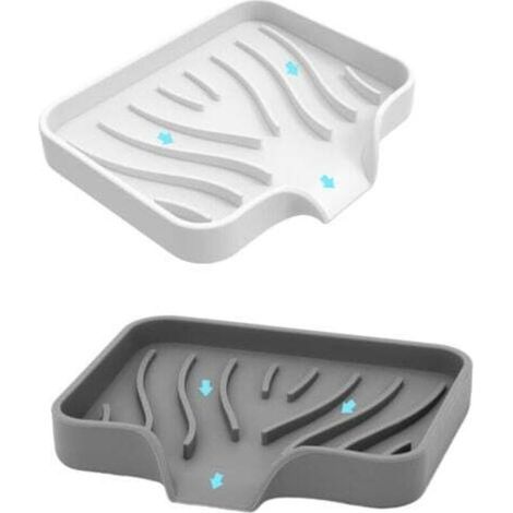 Porte-savon de voyage 2 pièces, porte-savon de douche en silicone avec évacuation et design antidérapant pour salle de bain et cuisine (blanc et gris) (1/5)