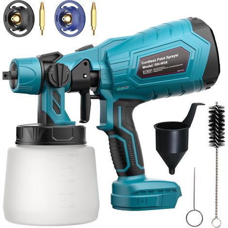 Pulvérisateur de Peinture sans Fil pour Batterie 18V, pulvérisateur de Peinture sans Fil pour clôtures et terrasses, Pistolet pulvérisateur de Peinture à la Main (sans Batterie)