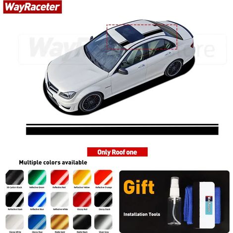 (Toit uniquement - Rouge réfléchissant) Édition 507 Bandes adhésives, autocollant pour portières, côtés, capot, toit, hayon, vinyle effet fibre de carbone, compatible avec Mercedes-Benz Classe C W204  (1/4)