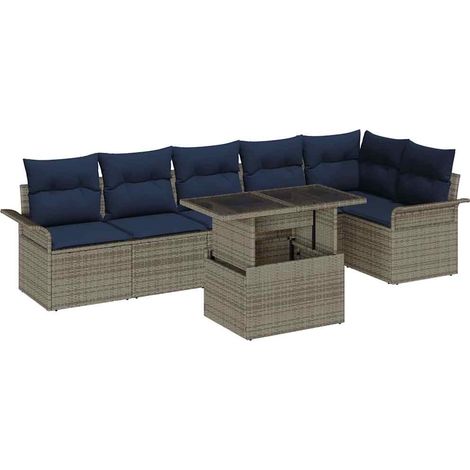 Set Divano da Giardino con cuscino 7 pcs Grigio Poly Rattan vidaXL