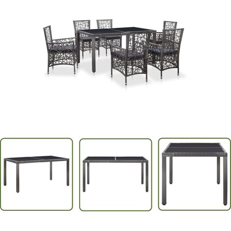 The Living Store Ensemble à manger d'extérieur 7 pcs Résine tressée Gris - Ensemble Salon De Jardin - Meubles De Jardin - Table Et Chaises - Résine Tressée - Mobilier Extérieur (1/5)