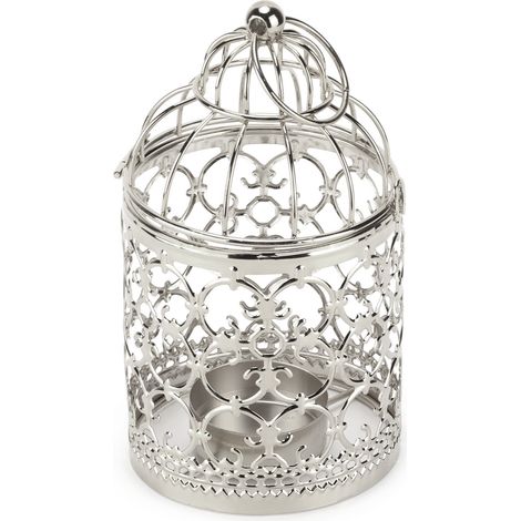 Porte-bougie Cage à Oiseaux en Argent Antique pour Décoration de Table Mariage, Anniversaire et Fêtes (1/5)