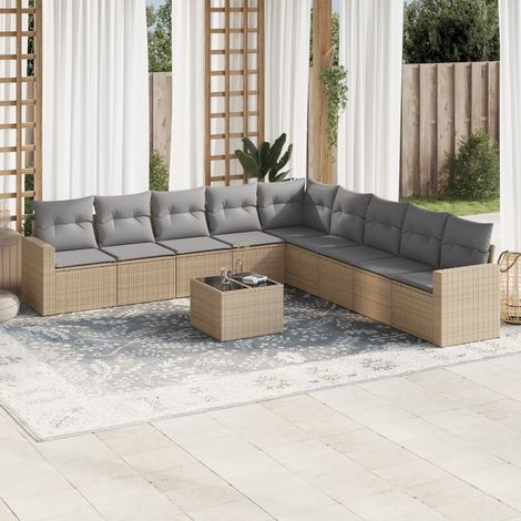 Juego de sofás jardín con cojines beige 10 pzas ratán sintético vidaXL (1/3)