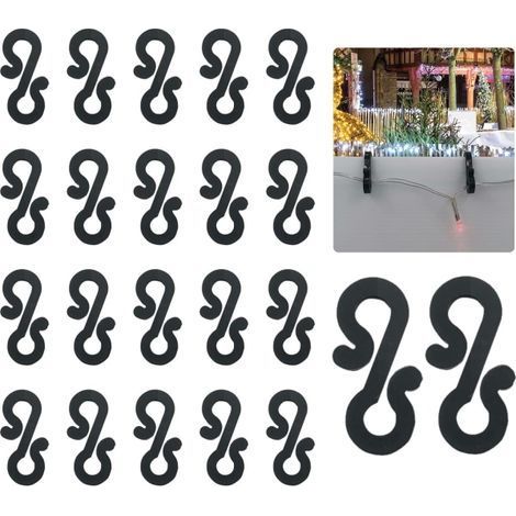 50 mini crochets de gouttière noirs en forme de S pour guirlandes lumineuses de Noël, guirlandes de Noël, guirlandes lumineuses (1/5)