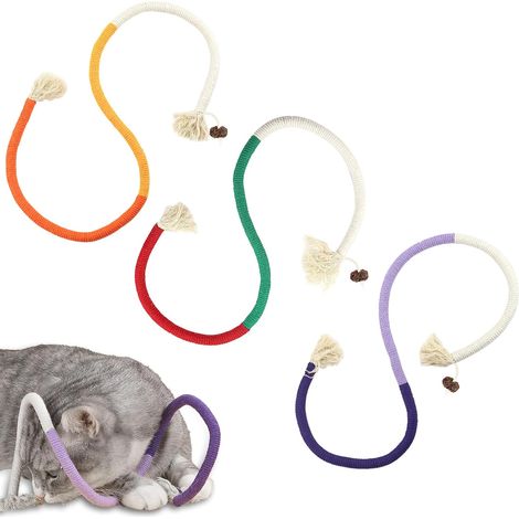Jouet Chat de Dentition à Corde, 3Pcs Jouet Chaton Cordonnets Dentaires 70cm, Jouet Interactif et Nettoyant Dentaire pour Chats, Coton Doux Sans Dange (1/5)