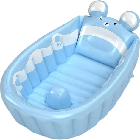 Vaschetta gonfiabile per neonati e bambini, per un bagno sicuro, con base antiscivolo, adatta da 0 a 6 anni, colore blu. (1/5)