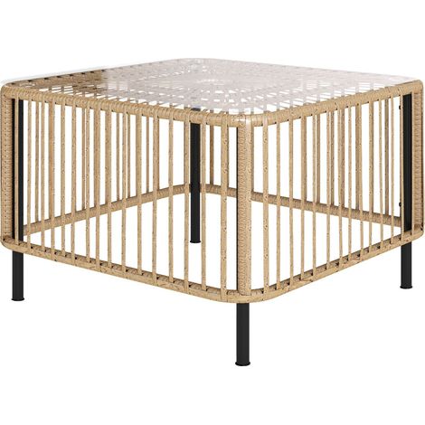 Mesa de jardín de poliratán, 65 x 65 x 43 cm, mesa auxiliar resistente a la intemperie, mesa de terraza cuadrada con tapa de cristal, mesa de centro, mesa de balcón, muebles de jardín, terraza, balcón