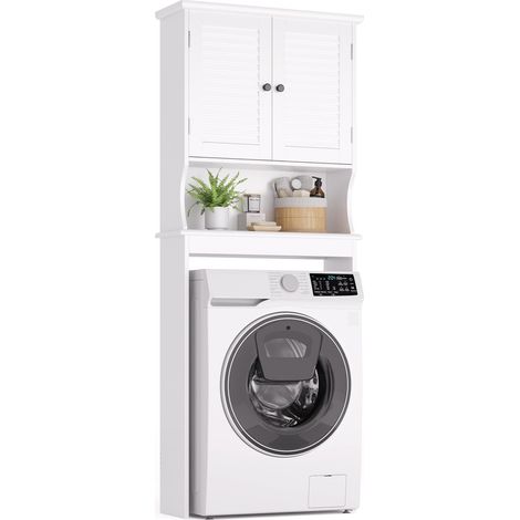 Bealife Mueble para Lavadora con Estantería, 1 Compartimento Abierto, 2 Puertas y Estantes Regulables para Baño o WC 65 x 22 x 163.5 cm