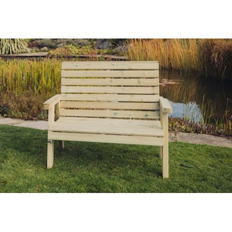 Clover 2 Seat Garden Bench - Swedish Redwood - L69 x W112 x H98 cm - Minimal Assembly Required (1/3)