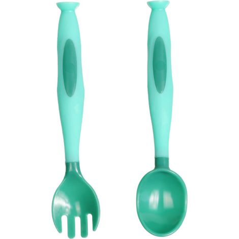 Baby-Gabel-Löffel-Set mit kurzen Griffen, weiches PP-Besteck für Kleinkinder, grün (1/5)