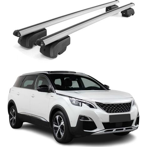 OMAC Aluminium Dachträger Querträger für Peugeot 5008 II 2017-2024 – City Crash – ISO/PAS 11154:2006 – Abschließbar – Max. 75 kg – 2 Stangen Silber (1/5)
