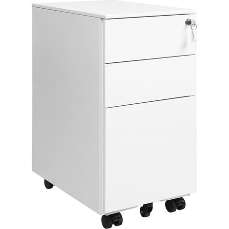Caisson de bureau à roulettes avec 3 tiroirs et classeur suspendu 30 x 45 x 60 cm armoire de bureau verrouillable pour dossiers et documents corps d'armoire prémonté blanc (1/5)