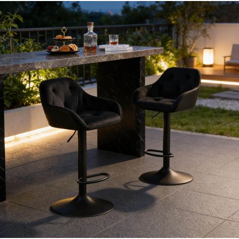 Barhocker 2er Set höhenverstellbar drehbar Samt Schwarz OKMYHOME (1/5)
