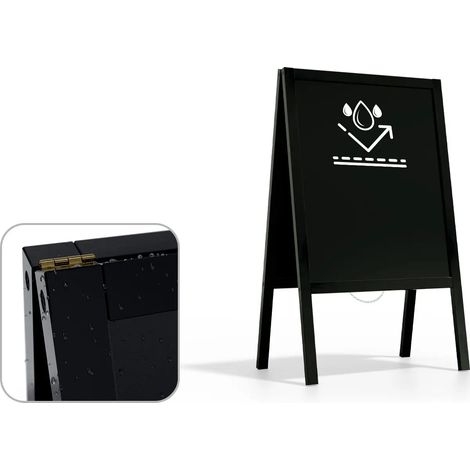 Chevalet Stop Trottoir Étanche avec Cadre en Bois Laqué Noir 100x60cm, Chevalet Publicitaire
