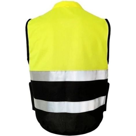 XL - Combat noir jaune - Gilet de sécurité à fermeture éclair avant haute visibilité, avec bandes réfléchissa (1/4)
