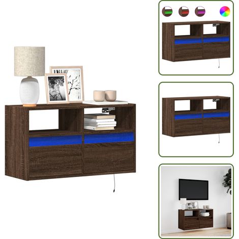 TV-Wandschrank mit LED-Beleuchtung Braun Eiche-Optik 80x31x45cm - TV-Wandschrank - TV-Wandschränke - TV-Schrank Wand - TV-Schrank Wandmontage (1/5)
